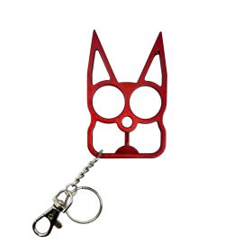 Cat Self-Defense Metal Knuckle Keychain (Color: Red)