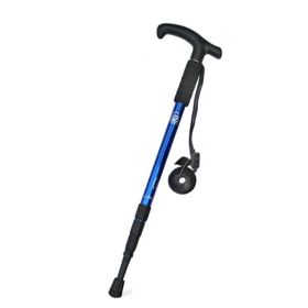 Four-Section Curved Handle Trekking Pole for Camping (Color: Blue, Type: Walking Sticks)